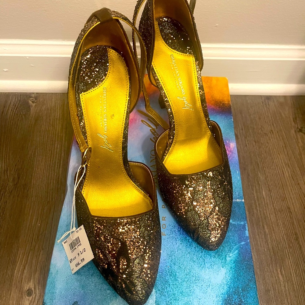 Christian Siriano Gold and Black Glitter Heels